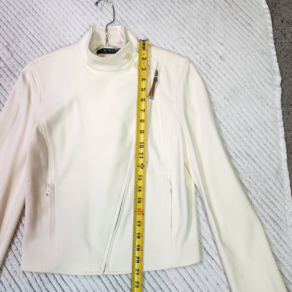 Lauren Ralph Lauren Ivory Women's Moto Jacket Full Crossbody Zip XS - Picture 15 of 16